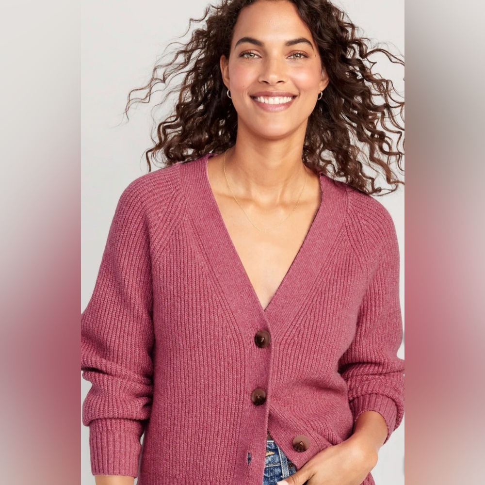 Old Navy Rosewood Ribbed V-Neck Button Cardigan
